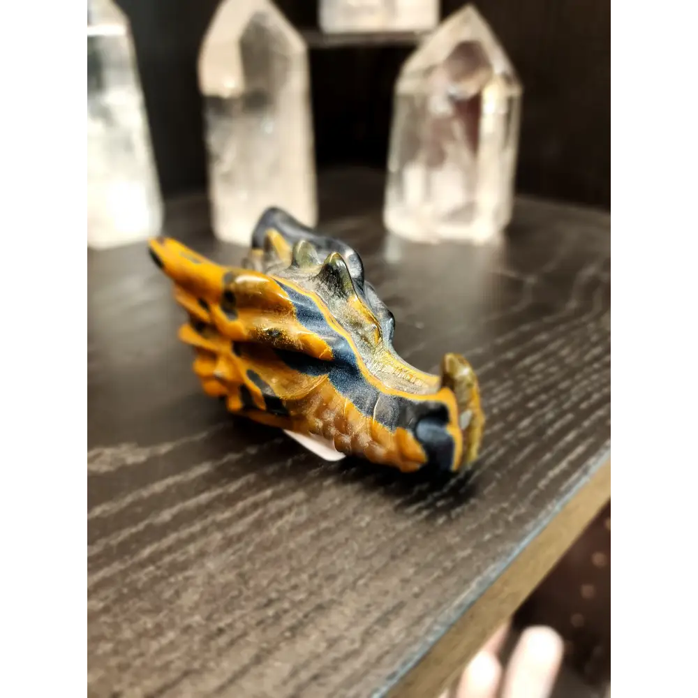 🐉✨ Mixed Material Crystal Dragon Heads – 3’’ – Mystical Guardians & Unique Energy Blends! 🌈 - Tigers Eye - Carvings
