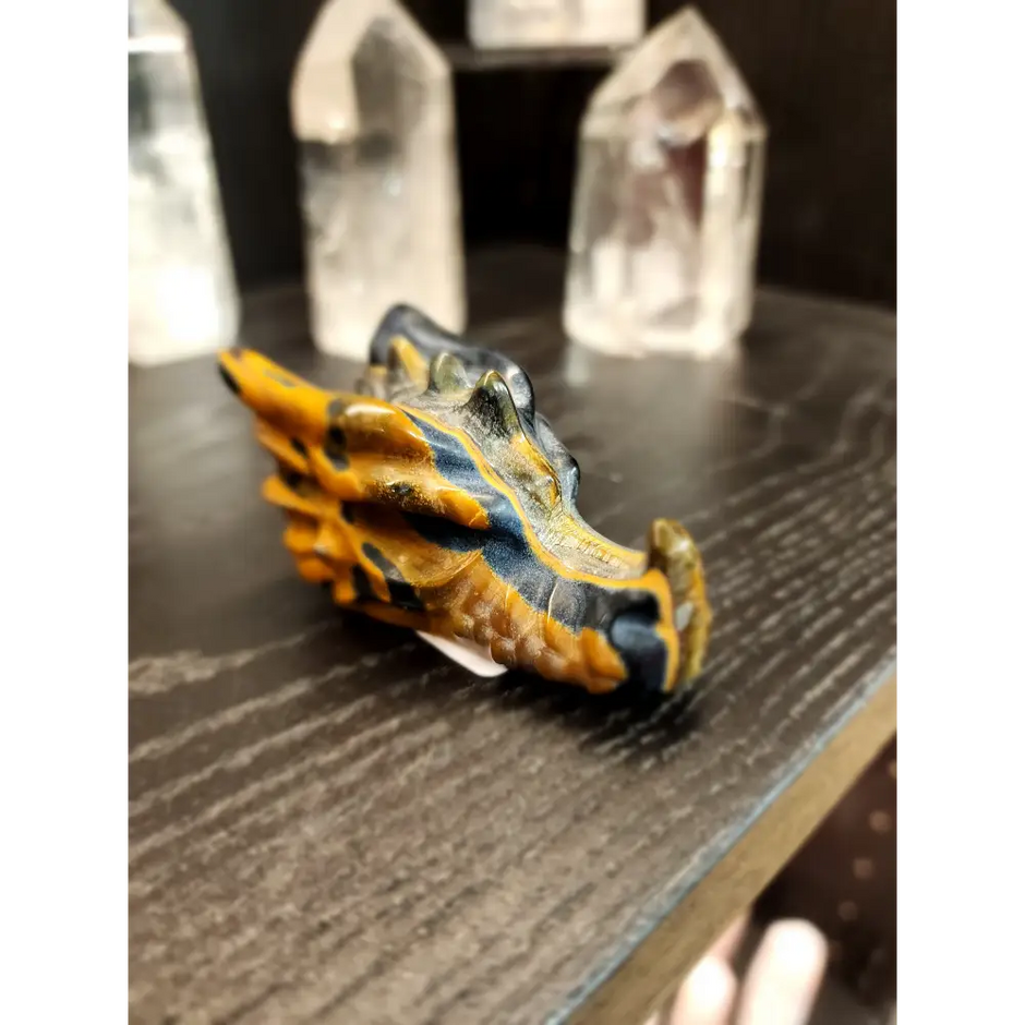 🐉✨ Mixed Material Crystal Dragon Heads – 3’’ – Mystical Guardians & Unique Energy Blends! 🌈 - Tigers Eye - Carvings