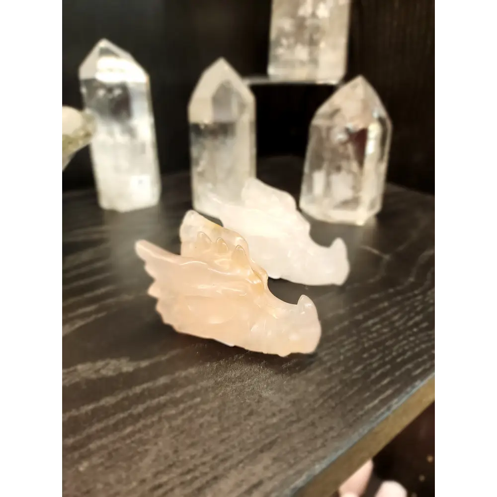 🐉✨ Mixed Material Crystal Dragon Heads – 3’’ – Mystical Guardians & Unique Energy Blends! 🌈 - Rose Quartz - Carvings