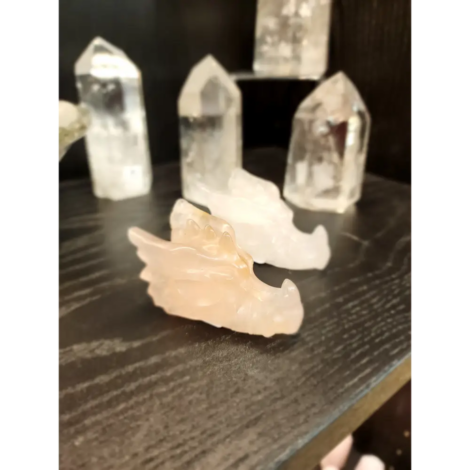 🐉✨ Mixed Material Crystal Dragon Heads – 3’’ – Mystical Guardians & Unique Energy Blends! 🌈 - Rose Quartz - Carvings