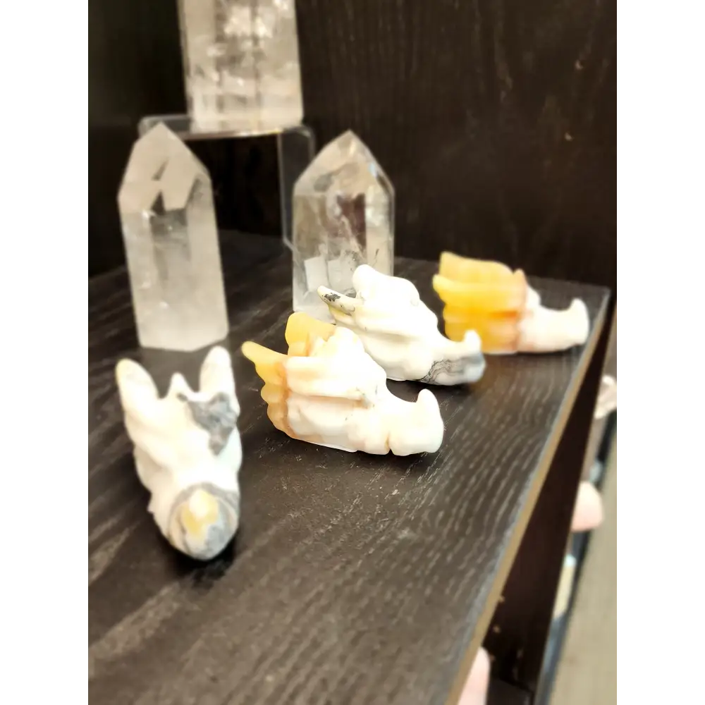🐉✨ Mixed Material Crystal Dragon Heads – 3’’ – Mystical Guardians & Unique Energy Blends! 🌈 - Banded Orange Calcite