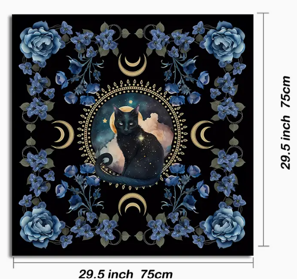 Moons with Cat Altar Cloth 29.5 x 29.5 - Altar Supplies