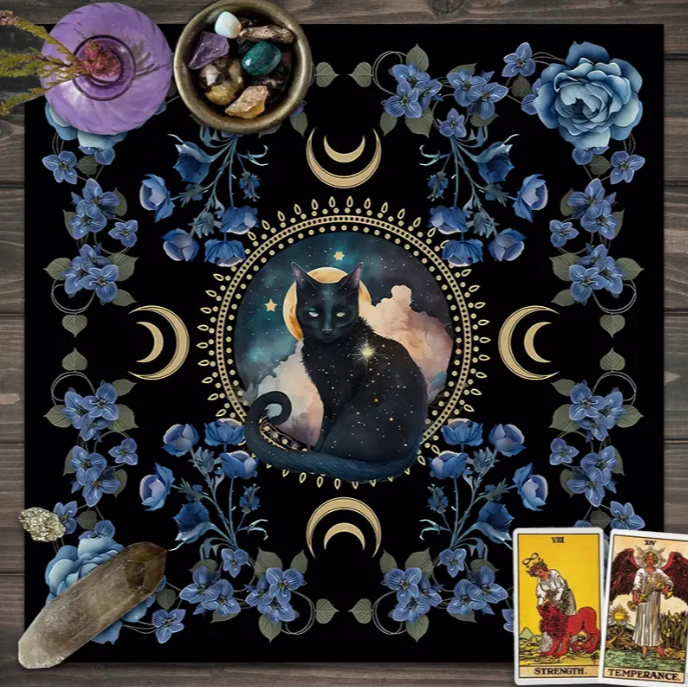 Moons with Cat Altar Cloth 29.5 x 29.5 - Altar Supplies
