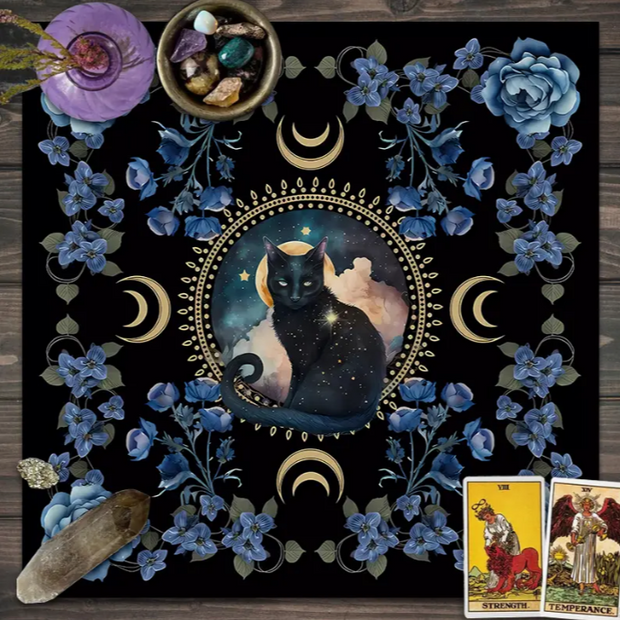 Moons with Cat Altar Cloth 29.5 x 29.5 - Altar Supplies