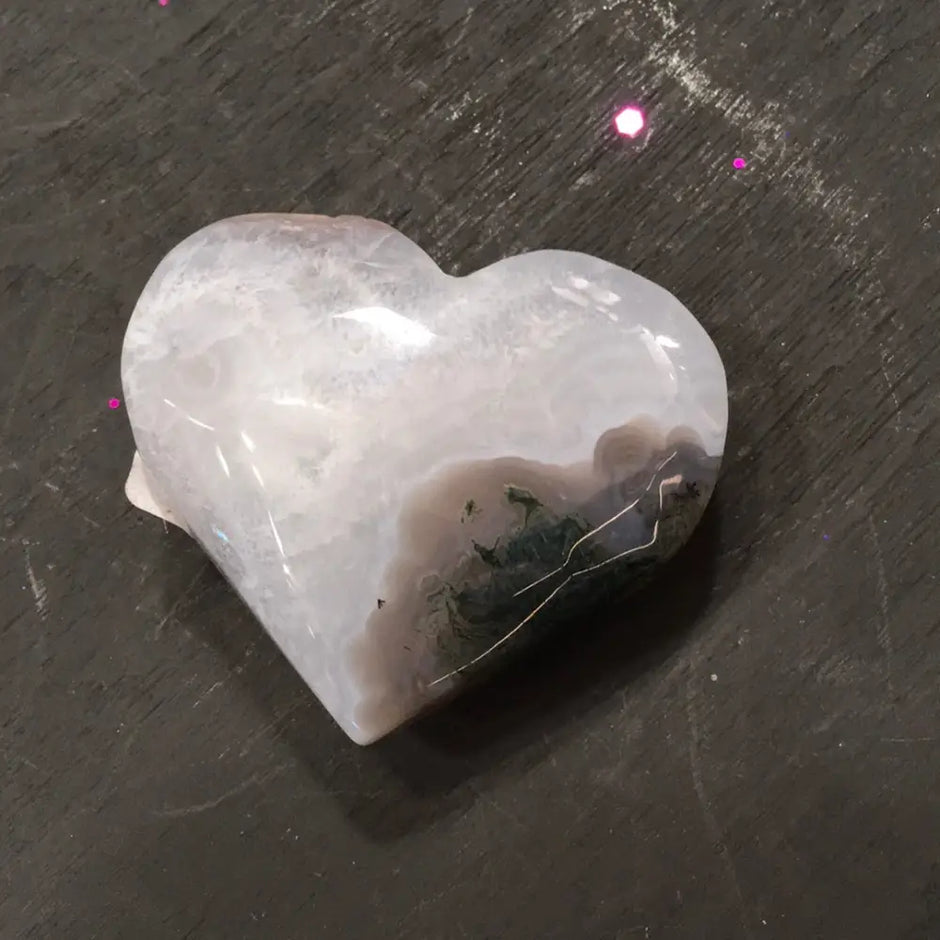 Incredible Moss Agate Palmstones and Hearts - Heart - PALM