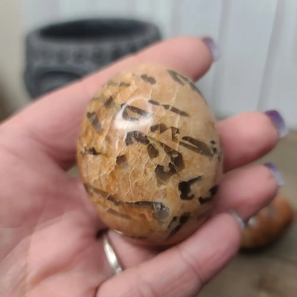 Peach Moonstone with Smokey Quartz Inclusions - PALM