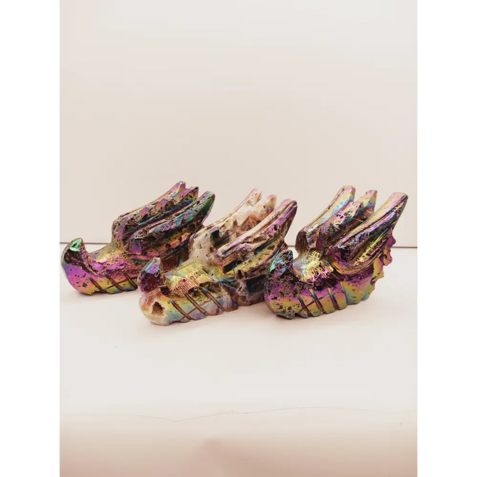 🐉💜 Purple Aura Dragon Head – Sphalerite 4’’ – Power Transformation and Mystical Protection ✨ - Carvings
