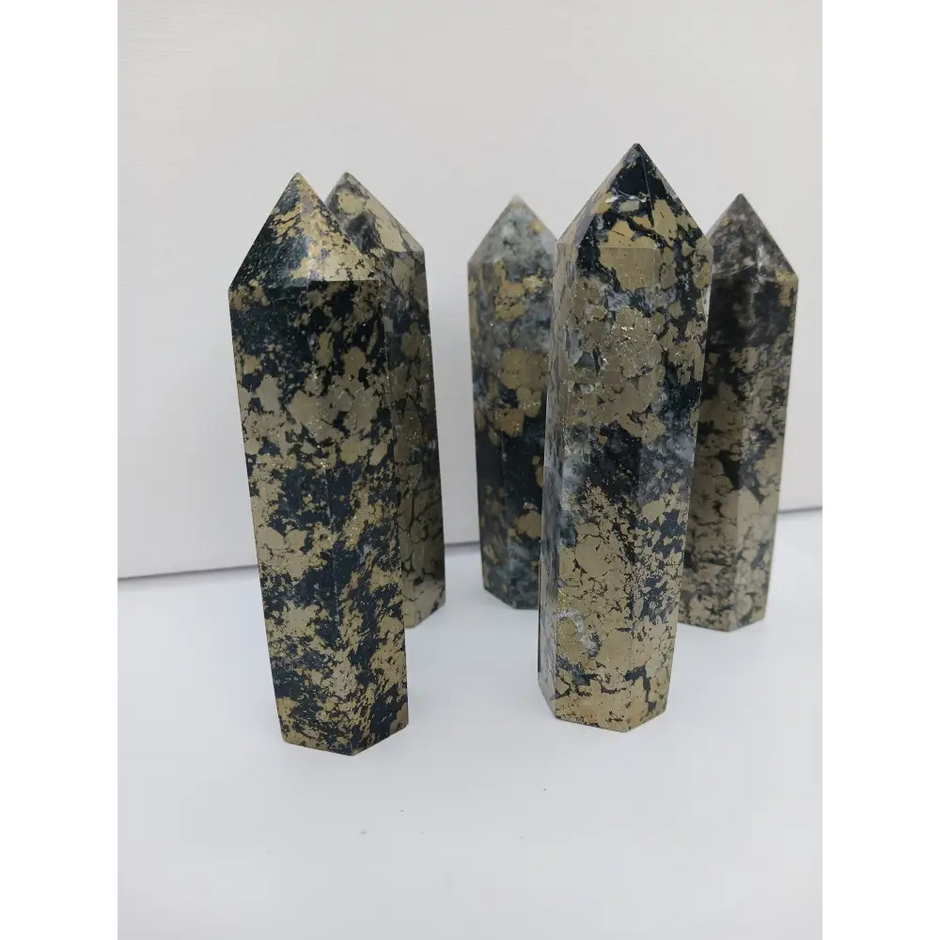 ✨🖤 Pyrite with Black Quartz Tower 3.75 to 4 Inch – Manifestation Protection and Magnetic Abundance 🖤✨ - Towers