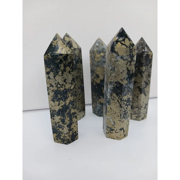 ✨🖤 Pyrite with Black Quartz Tower 3.75 to 4 Inch – Manifestation Protection and Magnetic Abundance 🖤✨ - Towers