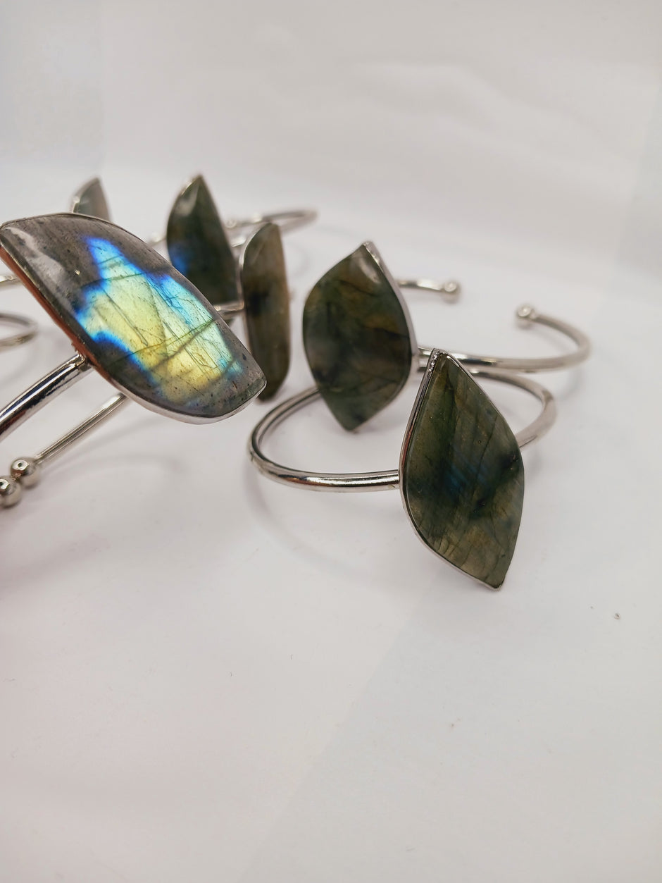 Labradorite Silvertone Bangles – Protection, Intuition and Gorgeous Flash Jewelry