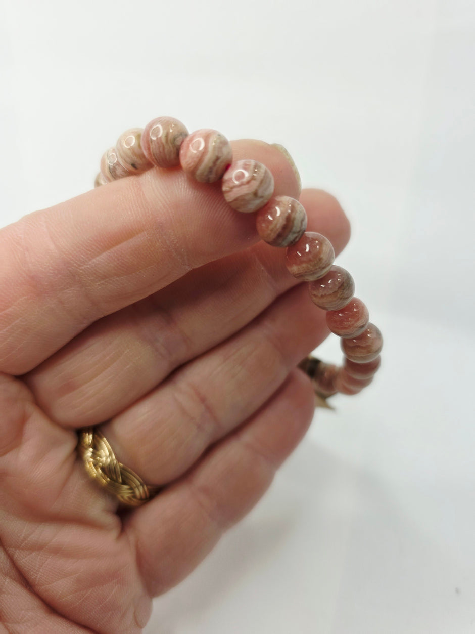 Rhodochrosite Bracelet (7mm) – Stretchy Crystal Bracelet for Self-Love and Emotional Healing