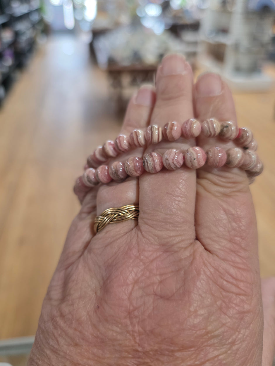 Rhodochrosite Bracelet (7mm) – Stretchy Crystal Bracelet for Self-Love and Emotional Healing