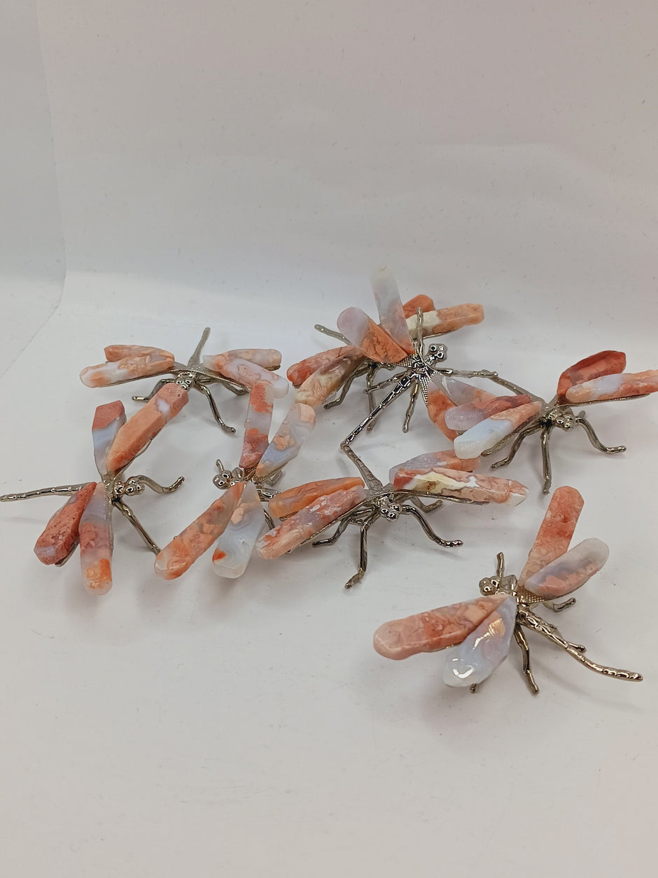 Pink Cotton Agate Dragonfly (2.25 Inch) – Silvertone Body, Peace and New Beginnings