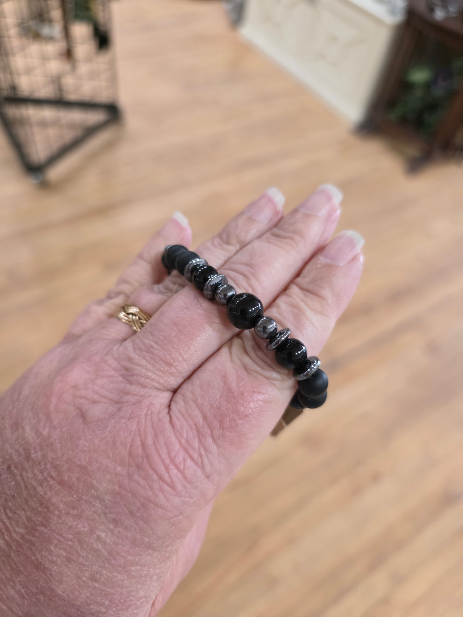Hematite and Shungite Crystal Bead Bracelet