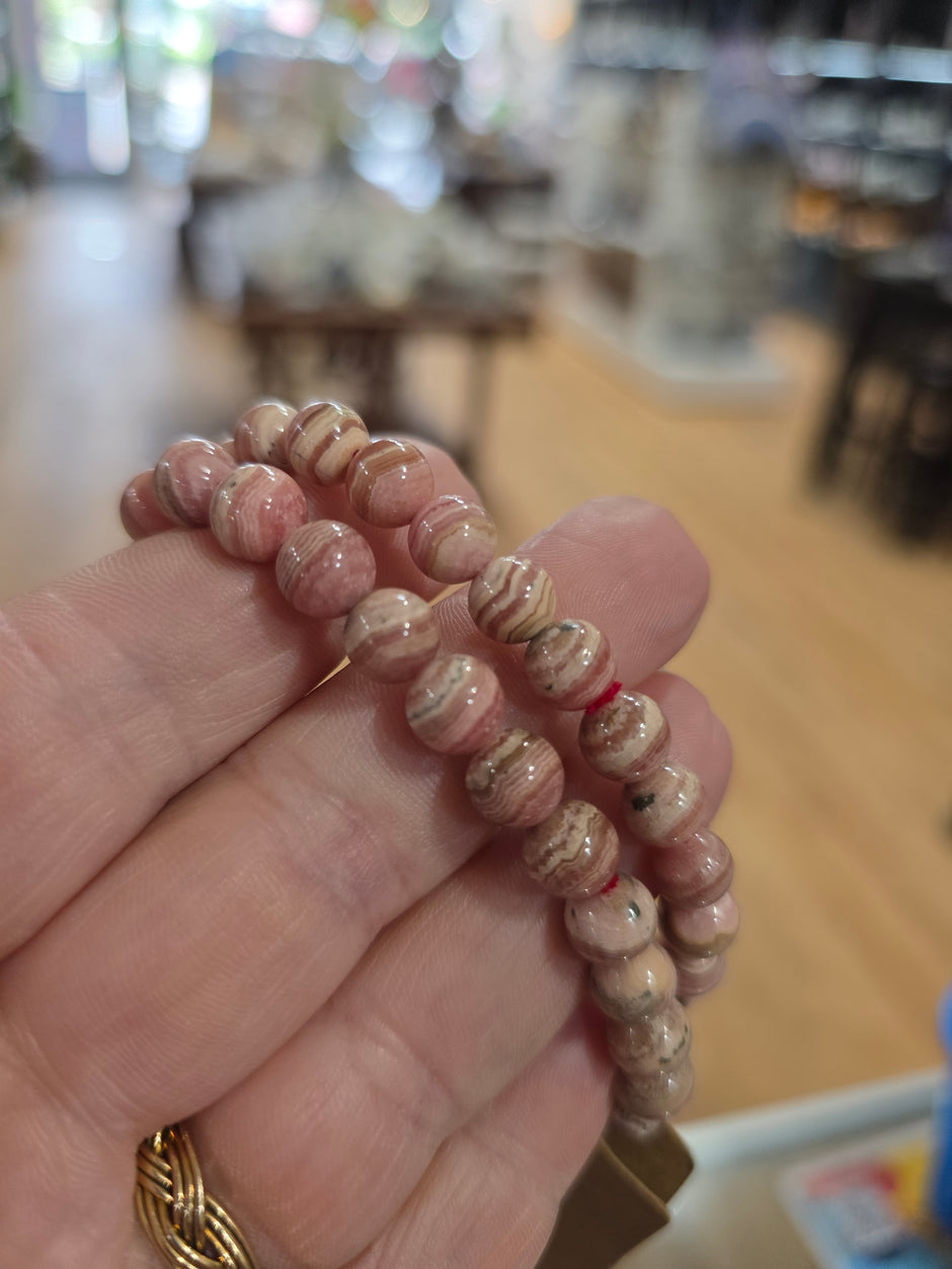 Rhodochrosite Bracelet (7mm) – Stretchy Crystal Bracelet for Self-Love and Emotional Healing