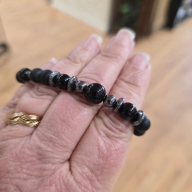 Hematite and Shungite Crystal Bead Bracelet