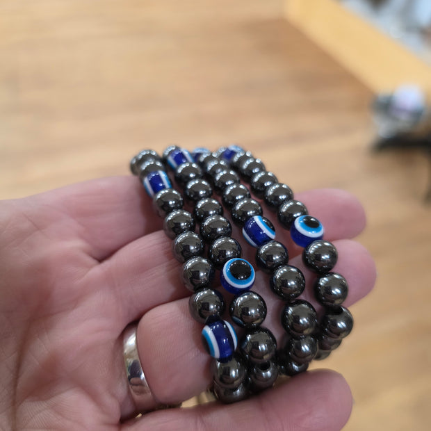 Evil Eye Bracelet with Assorted Crystals (8mm) – Stretchy Beaded Bracelet for Protection and Good Luck