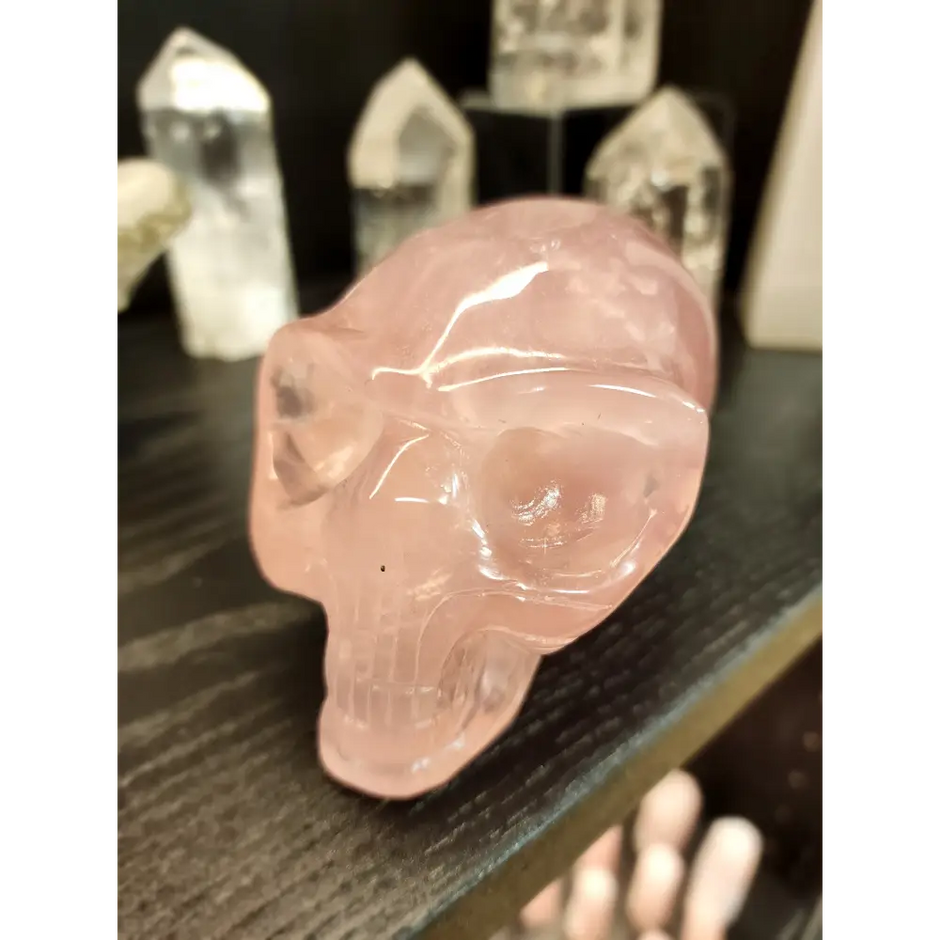 👽💗 Rose Quartz Alien Skull – 5.75’’ x 3’’ – Cosmic Love & Universal Compassion! 🌌 - Carvings