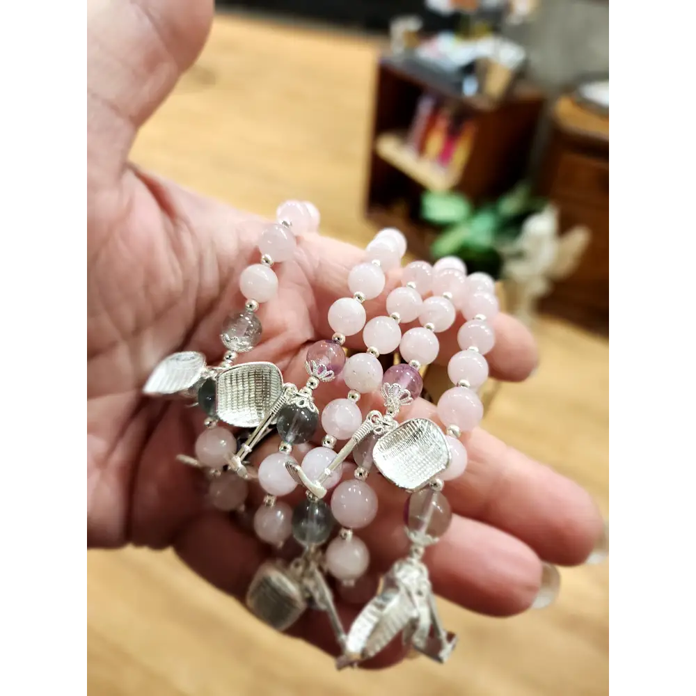 🌸 Rose Quartz Amethyst and Fluorite Bracelet with Adjustable Slide Chain ✨ - OMC BRACELETS