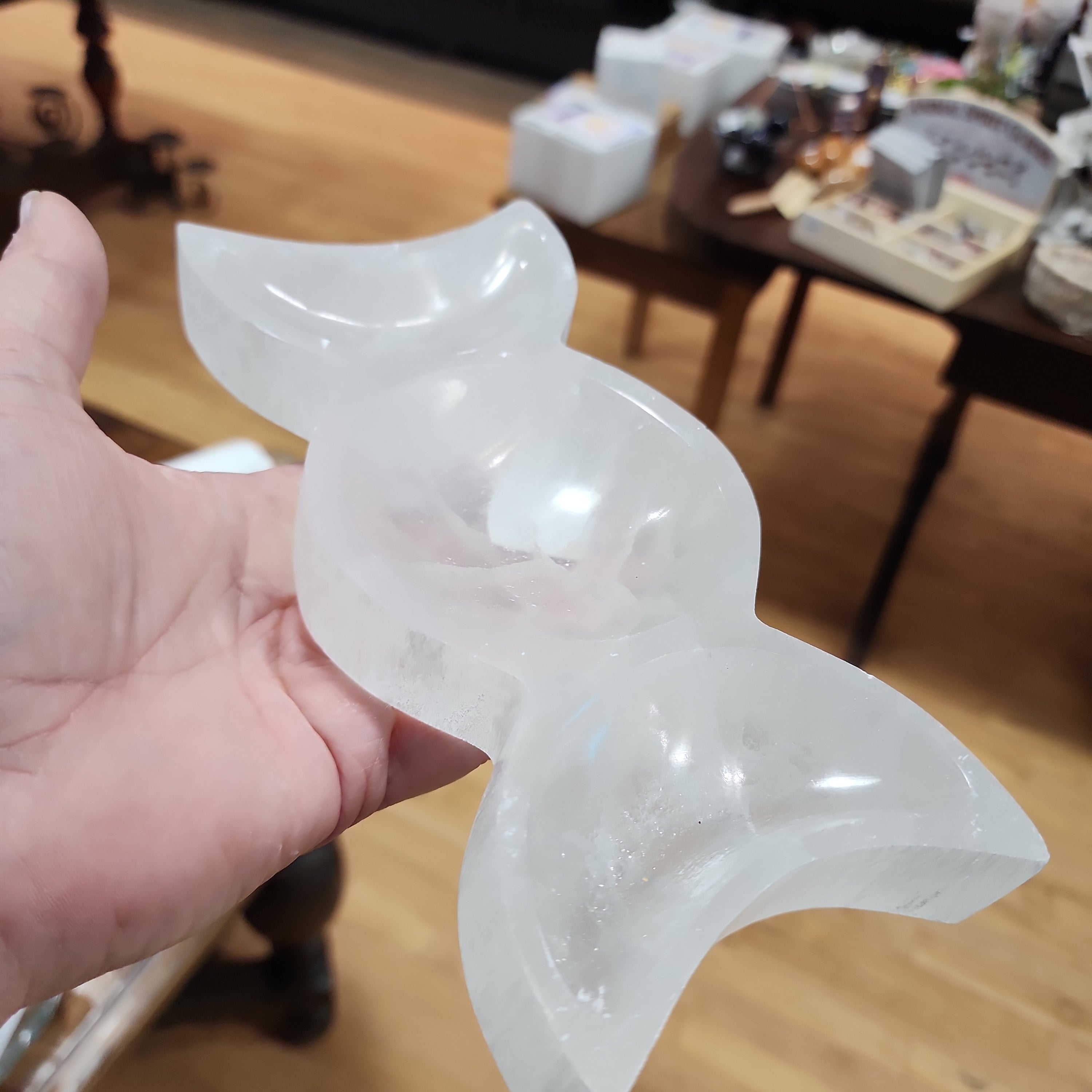 Selenite Charging Bowls - Discounted Repaired Triple Moon - Carvings
