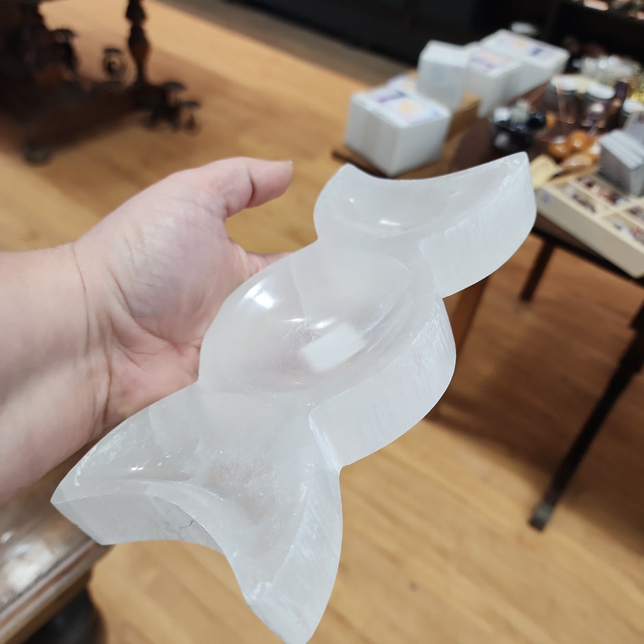 Selenite Charging Bowls - Triple Moon - Carvings