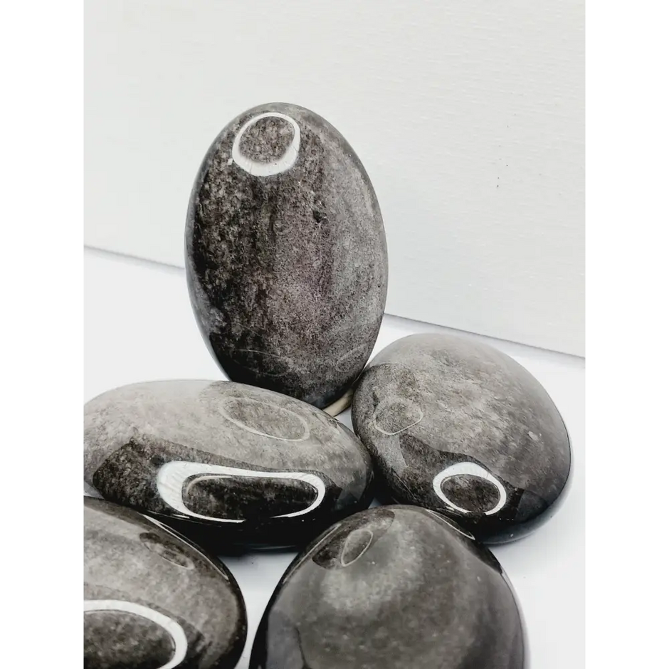 🌟🖤 Silver Sheen Obsidian Palmstone – Reflection and Protection ✨ - PALM