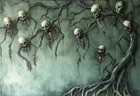 💀🌿 Skull and Vine Design Tapestry with Hanging Skeletons (70.87 x 118.1 in) – Gothic Glamour Haunted Whimsy