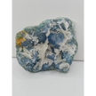 Sky blue fluorite with creamy calcite specimen, 4 x 5 inches, featuring unique blue and white patterns, displayed on a white background.
