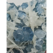 Sky blue fluorite with creamy calcite specimen, 4 x 5 inches, featuring unique blue and white patterns, displayed on a white background.