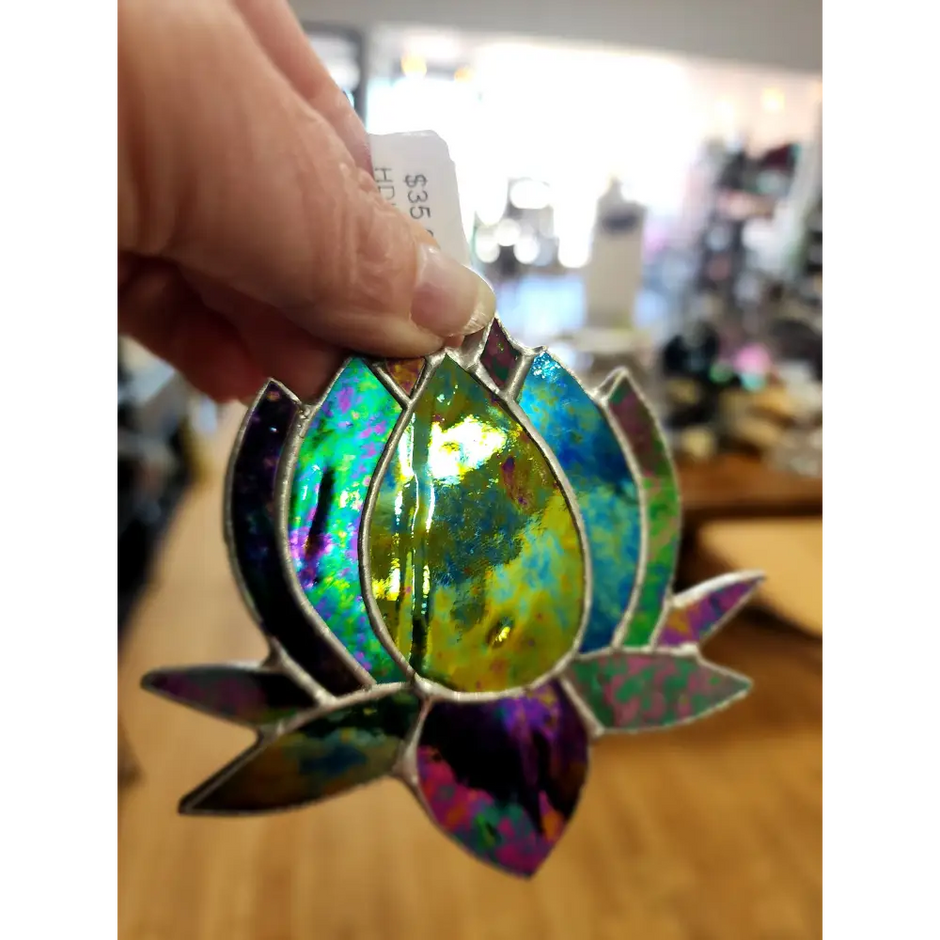 🌸 Stained Glass Lotus Flowers - 3.5’’ (Assorted Colors) 🌈 - Green - Home Decor
