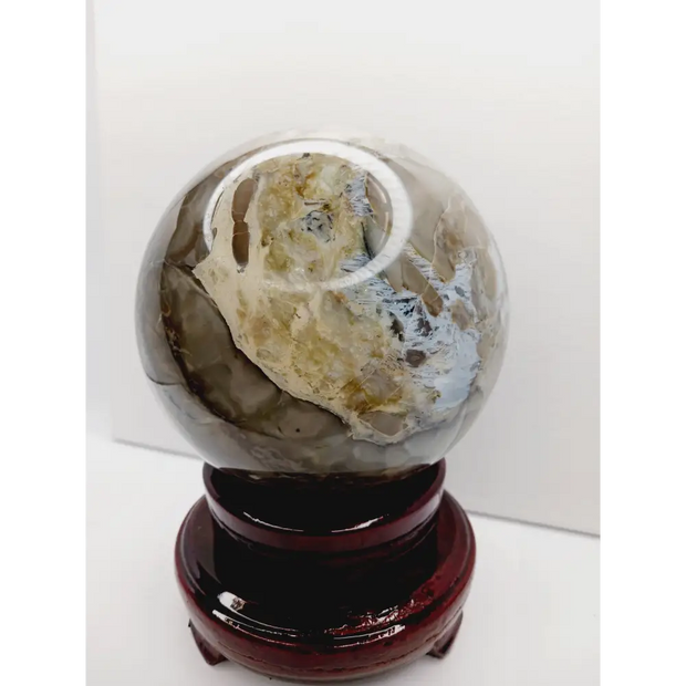 🌋✨ Volcano Agate Sphere w/ stand – Transformation Strength and Grounding. UV REACTIVE 🪐 - Spheres