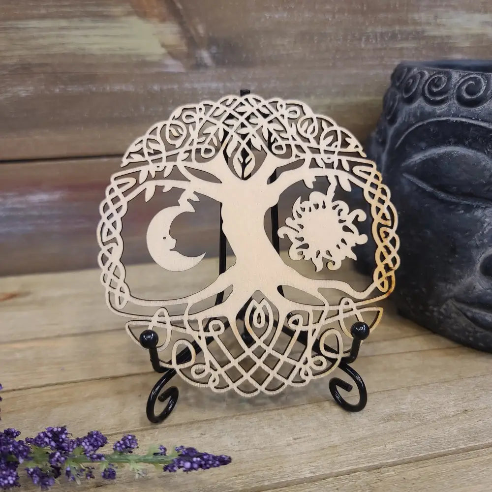 Wood Crystal Grids - Tree of Life Moon and Sun 4’’ - Grid Working