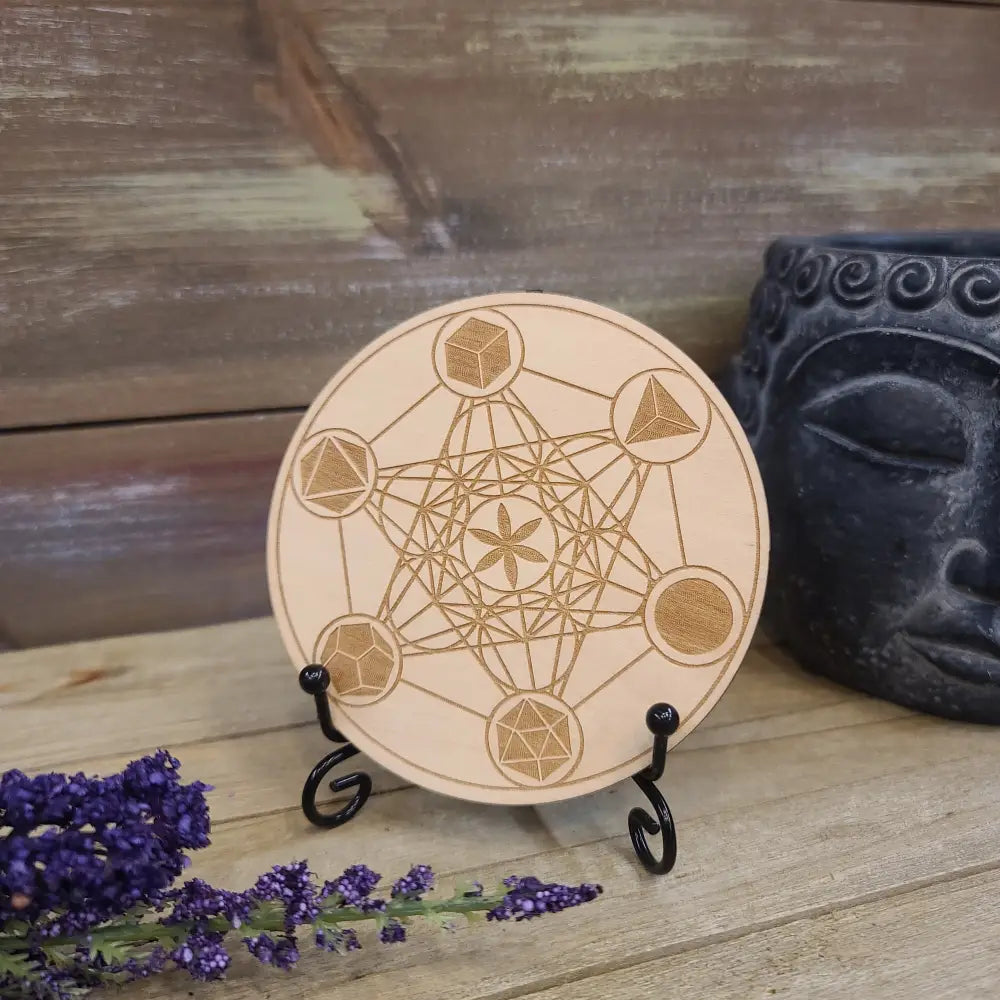 Wood Crystal Grids - Metatron’s Cube with Platonic Solids 4’’ - Grid Working