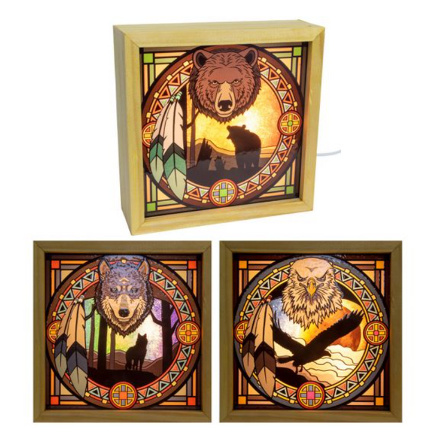 Wood Light Box w/ Changeable Glass & USB - Spirit Animals - Home Decor