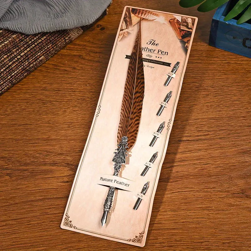Writing Quill in Gorgeous Colors - Feather 5 NIbs Pen - Golden Pheasant - Supplies & Paper